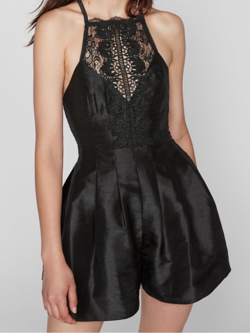 NWT Free People Black Satin Romper with Embroidered Logo Detail